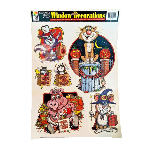 Halloween Animals Plastic Window Decoration Clings Vintage NOS - Picture 1 of 7